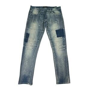 South Pole Distress Bleached Patched Skinny Jeans 34 x 32 Mens Biker Y2K